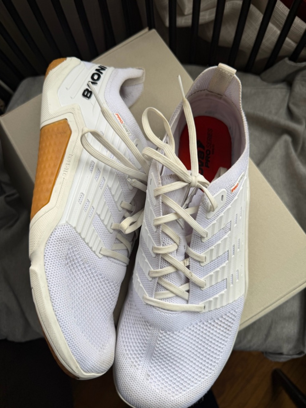 Inov-8 White Knit Men's Training Sneakers with Tan Accents